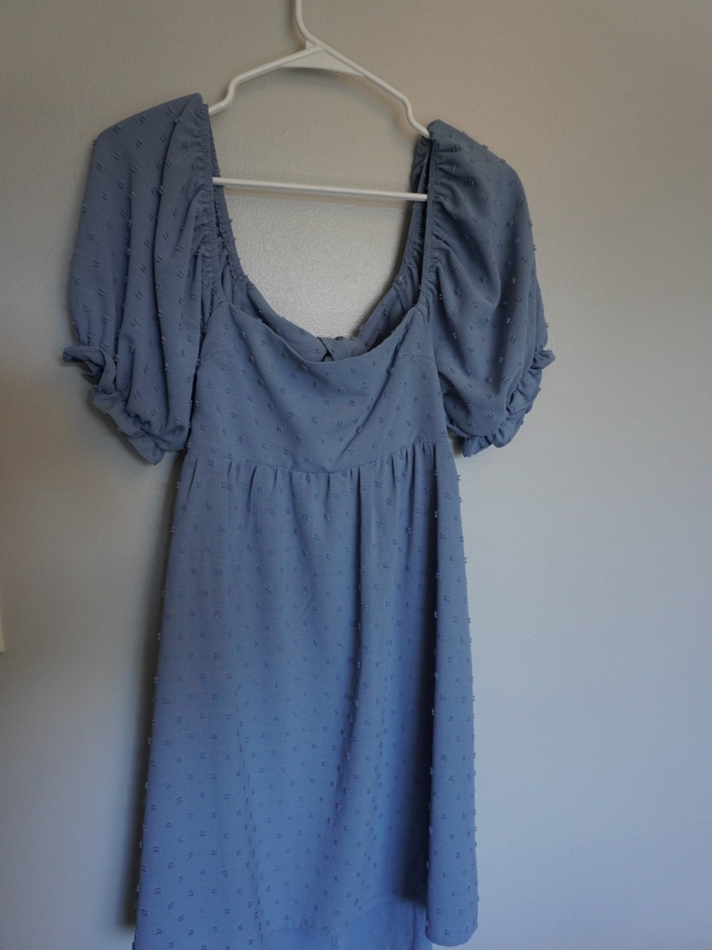 Altar'd State Light Blue Textured Puff-Sleeve Midi Dress